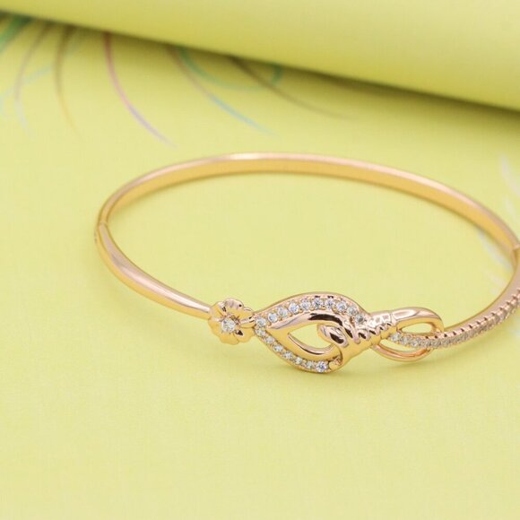 Elegant Teardrop Rose Gold Bangle with Floral Accent and Stones, XPBL0467 - Picture 5 of 12